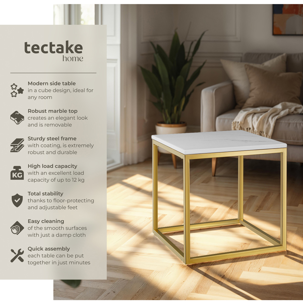 tectake Alysia Gold and White Marble Top Square Side Table Image 6