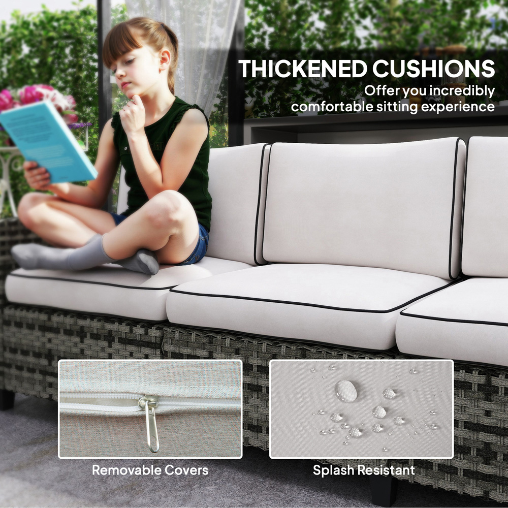 Outsunny 5 Seater Light Grey Wicker Outdoor Furniture Set Image 7