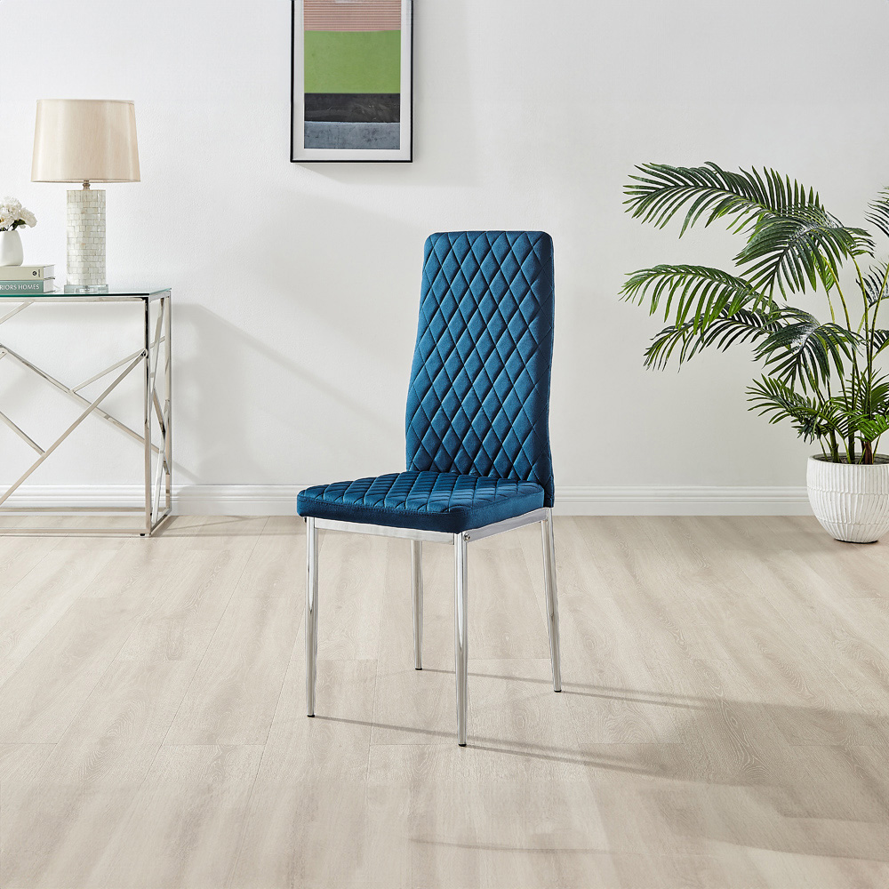 Furniturebox Copeland Valera Marble Effect 4 Seater Dining Set White Navy Chrome Image 4