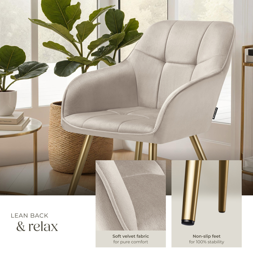 Tectake Marilyn Tauper and Gold Quilted Velvet Continuous Backrest Chair Image 4