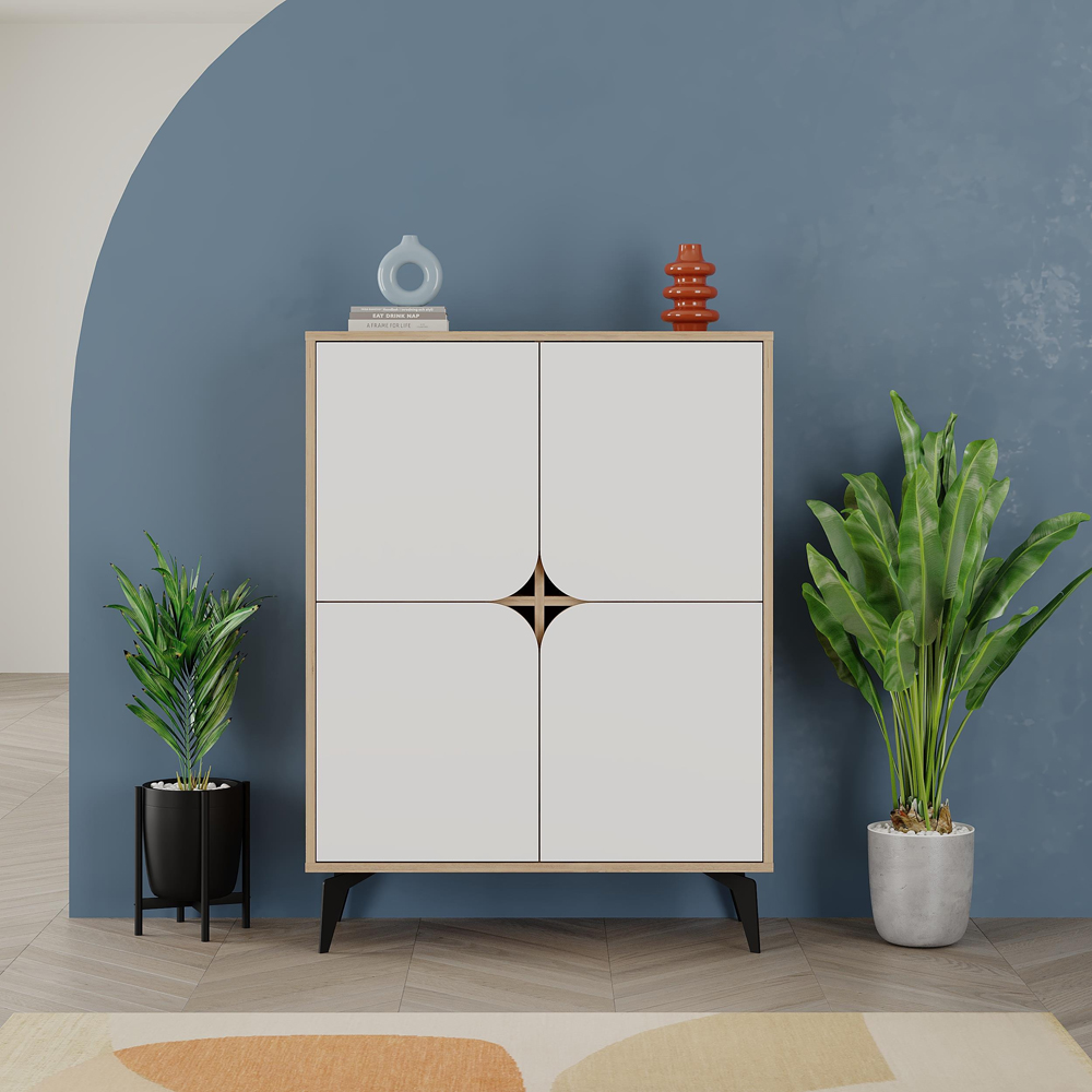 Decortie Spark 4 Door Sapphire Oak and White Cabinet Image 5