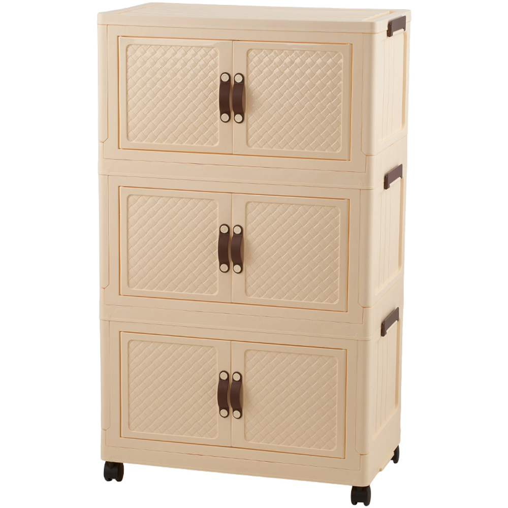 Living and Home 3-Tier Cream Foldable Storage Cabinet with Castors Image 1