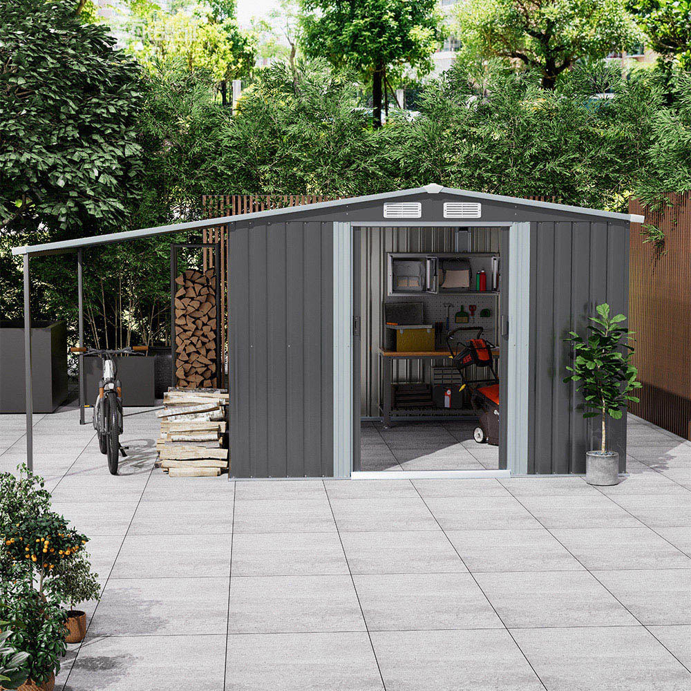 Living and Home 10 x 8ft Dark Grey Metal Storage Shed with Lean-to Roof Image 8