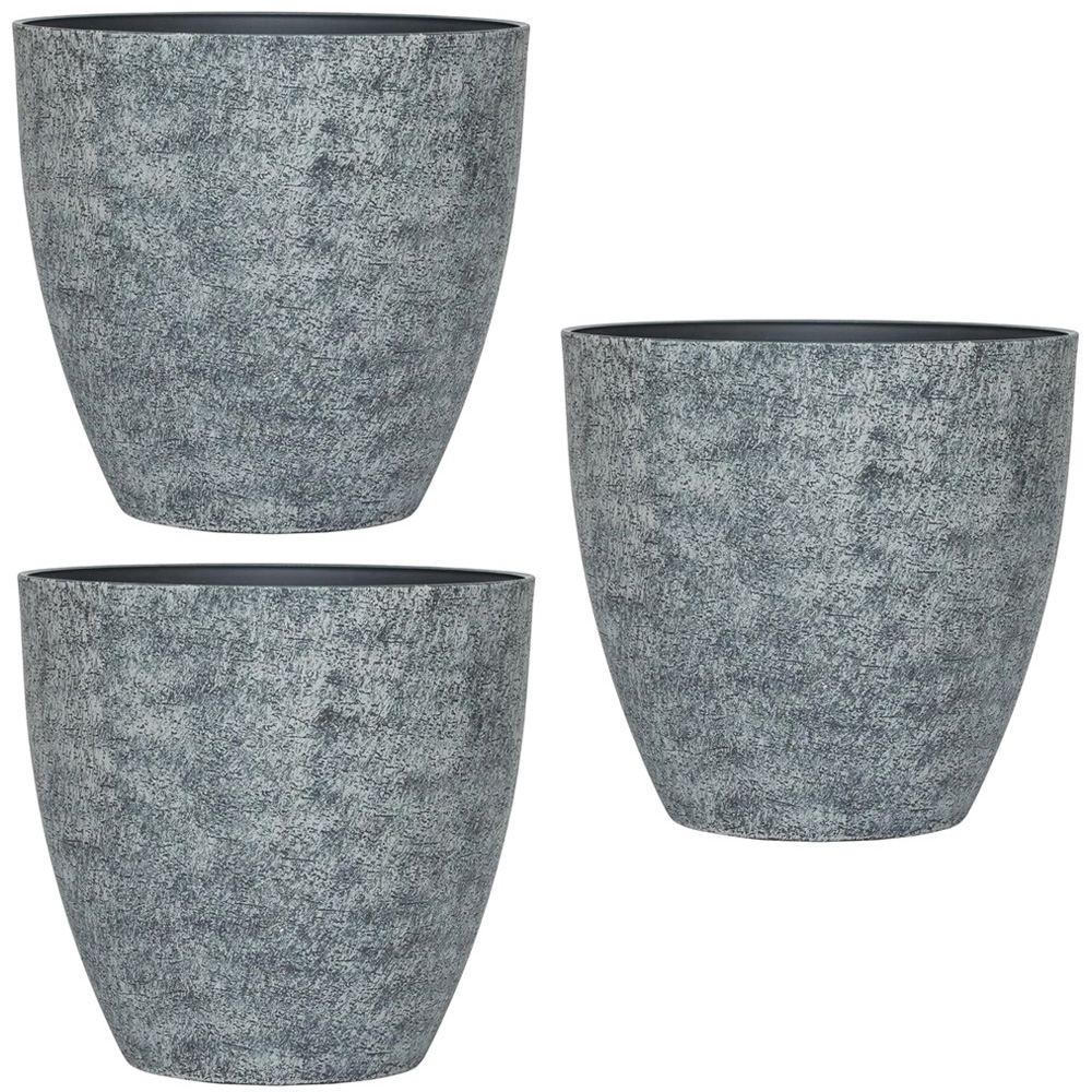 Garden Gear Grey Stone Effect Planter 28cm 3 Pack Image 1