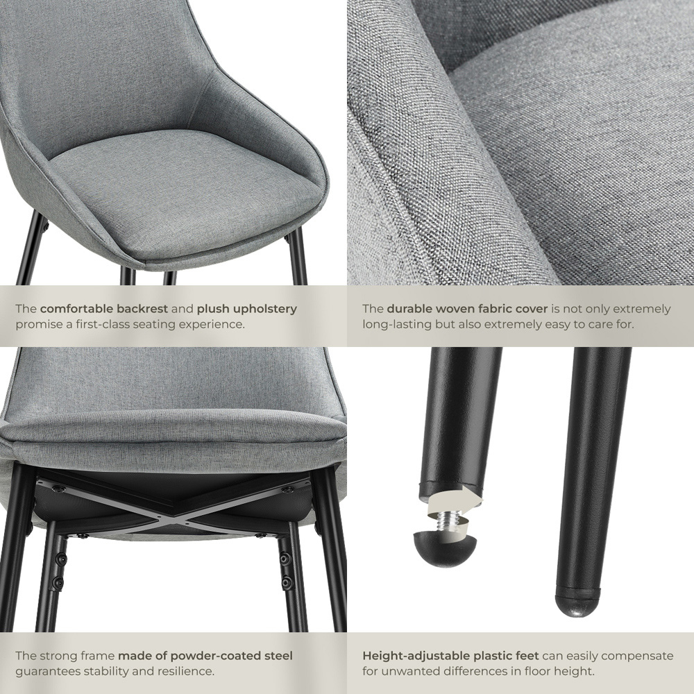 tectake Siera Grey and Black Woven Fabric Bar Stool Set of 2 Image 5