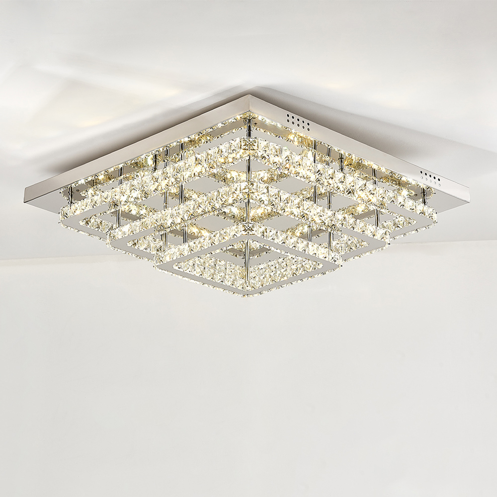 Living and Home 24 inch Square Glamourous Cystal Dimming LED Ceiling Light Image 4