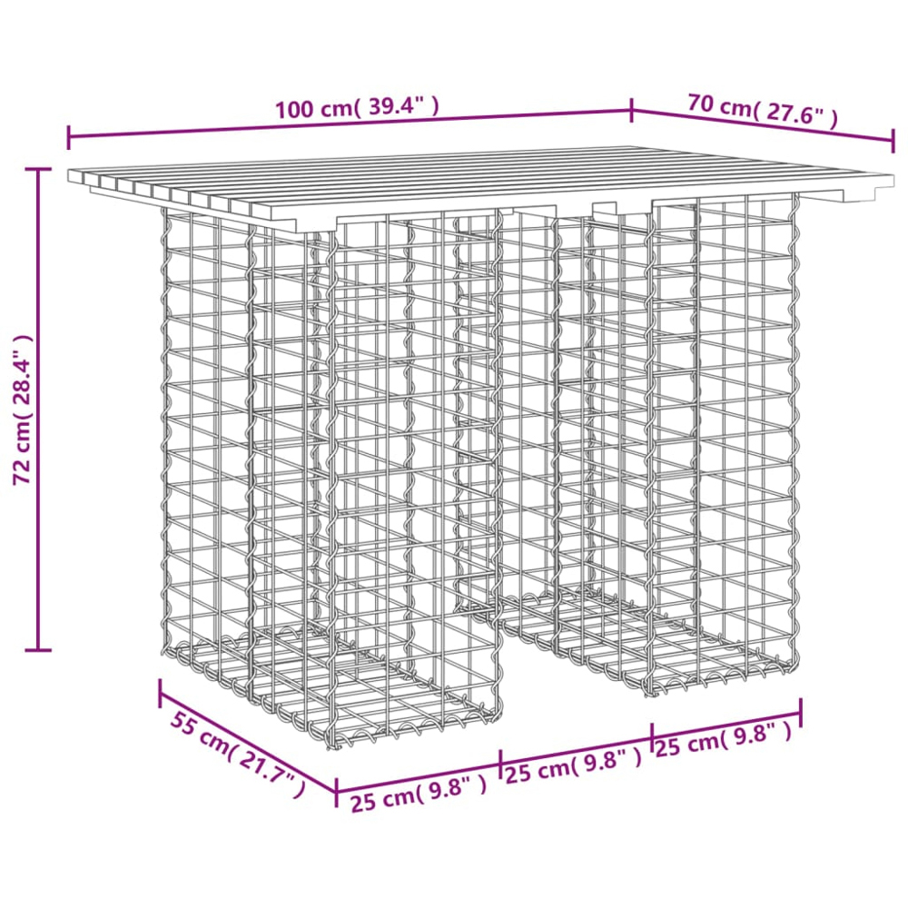 vidaXL Natural Solid Pine Wood Gabion Design Garden Table 70 x 100 x 72cm Image 6