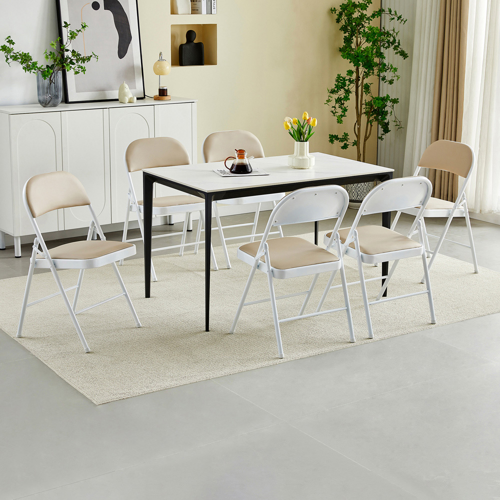 Set of 6 Beige Folding Metal Dining Chairs Image 5
