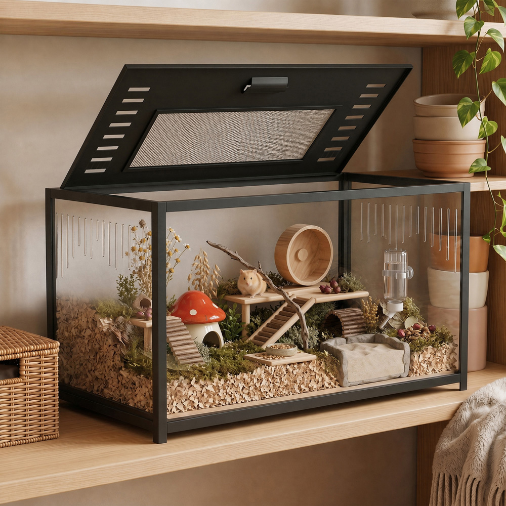 PawHut Black Chewproof Metal Hamster Cage with Deep Base and Openable Top Image 2