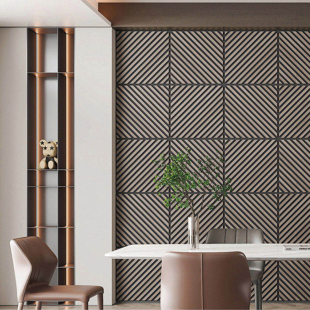 Tuscan Chevron Misty Grey PVC Wrapped Acoustic Wall Tile Image 1