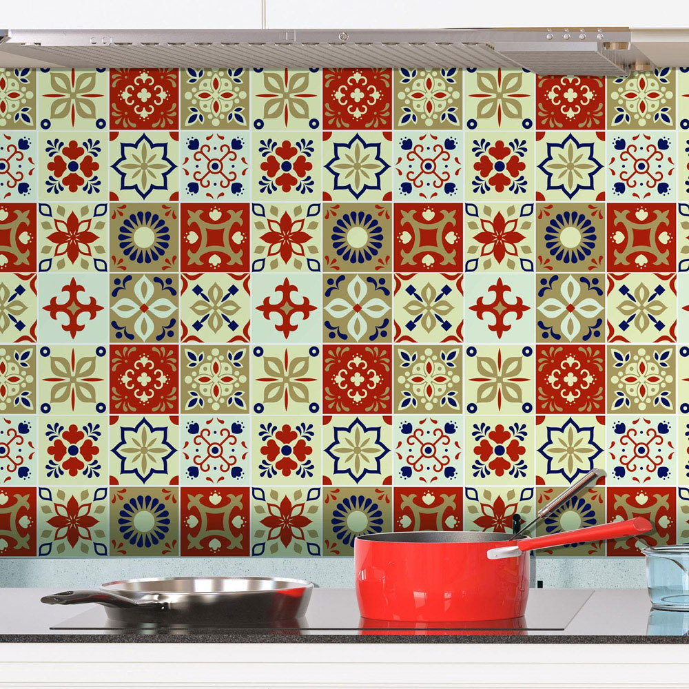 Walplus Bahia Burnt Orange and Beige Moroccan Tile Sticker 24 Pack Image 3