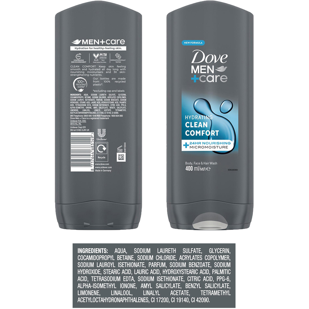 Dove Men+Care Hydrating Clean Comfort 3-in-1 Hair Body and Face Wash 6 Pack Image 6