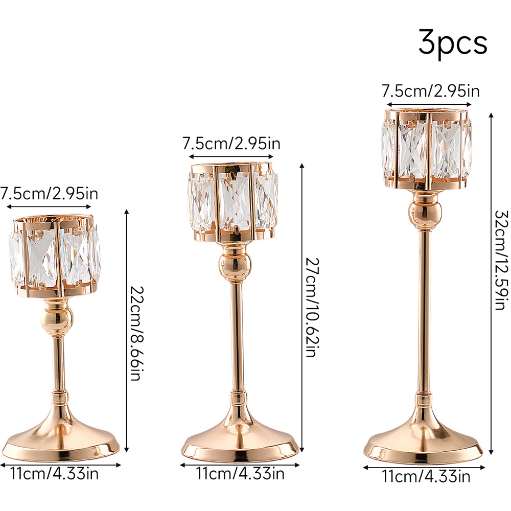 Living and Home Gold Crystal Panel Tiered Candle Holder Set of 3 Image 9