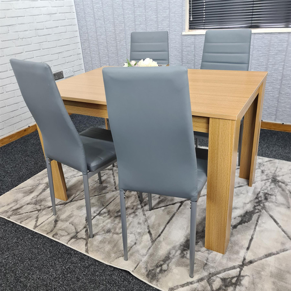 Portland 4 Seater Square Leather Dining Table Set Oak Effect and Grey Image 4