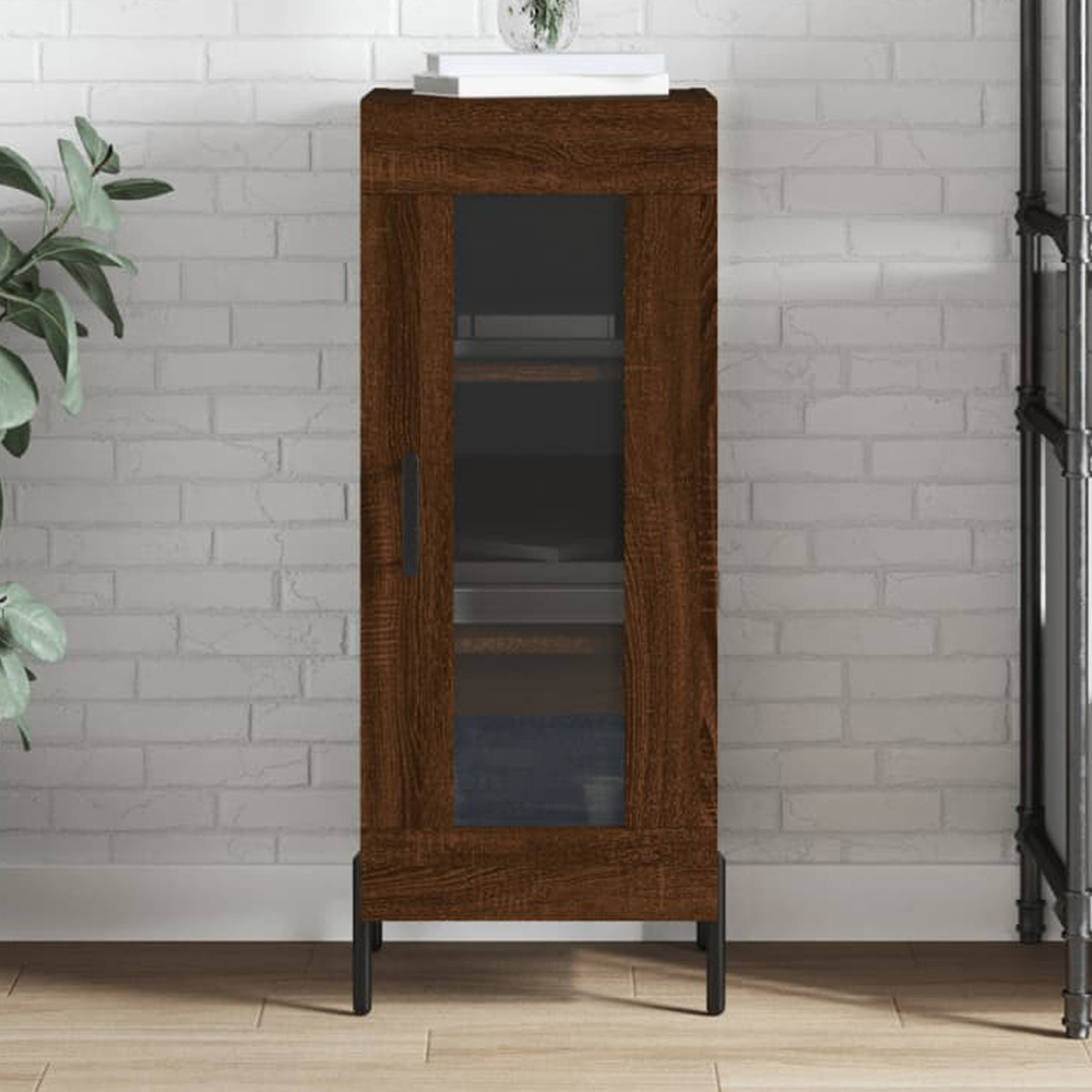 vidaXL Single Glass Door Brown Oak Sideboard Image 1