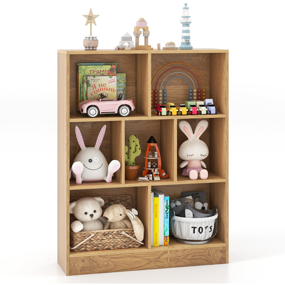 Costway 7 Cube Natural Bookshelf Image 3