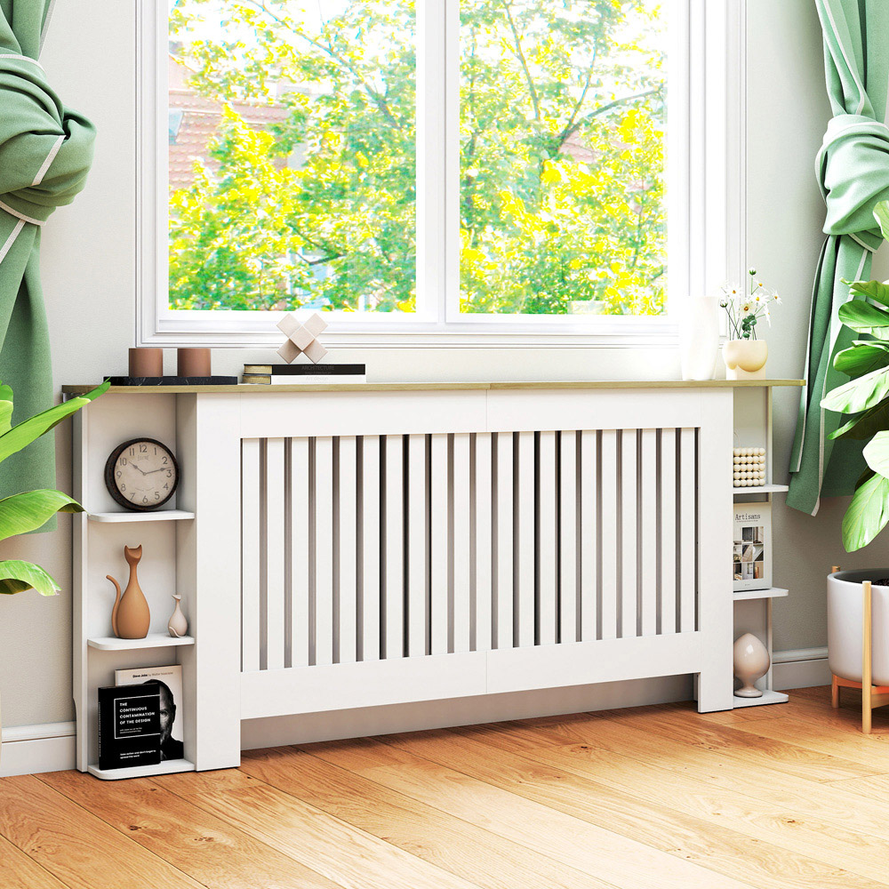 HOMCOM White Vertical Slatted Extra Large Heater Cover Image 3