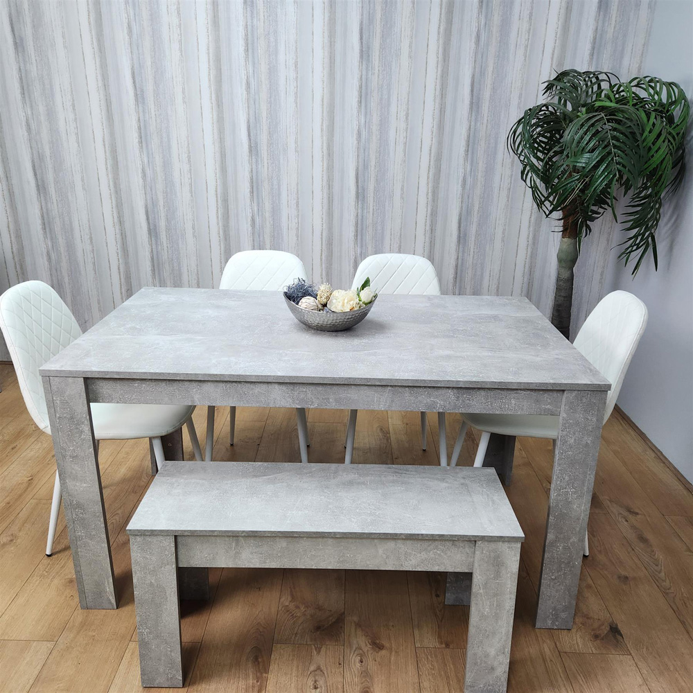 Kosy Koala 6 Seater Faux Leather Rectangular Dining Bench Set Stone Grey Effect and White Image 7
