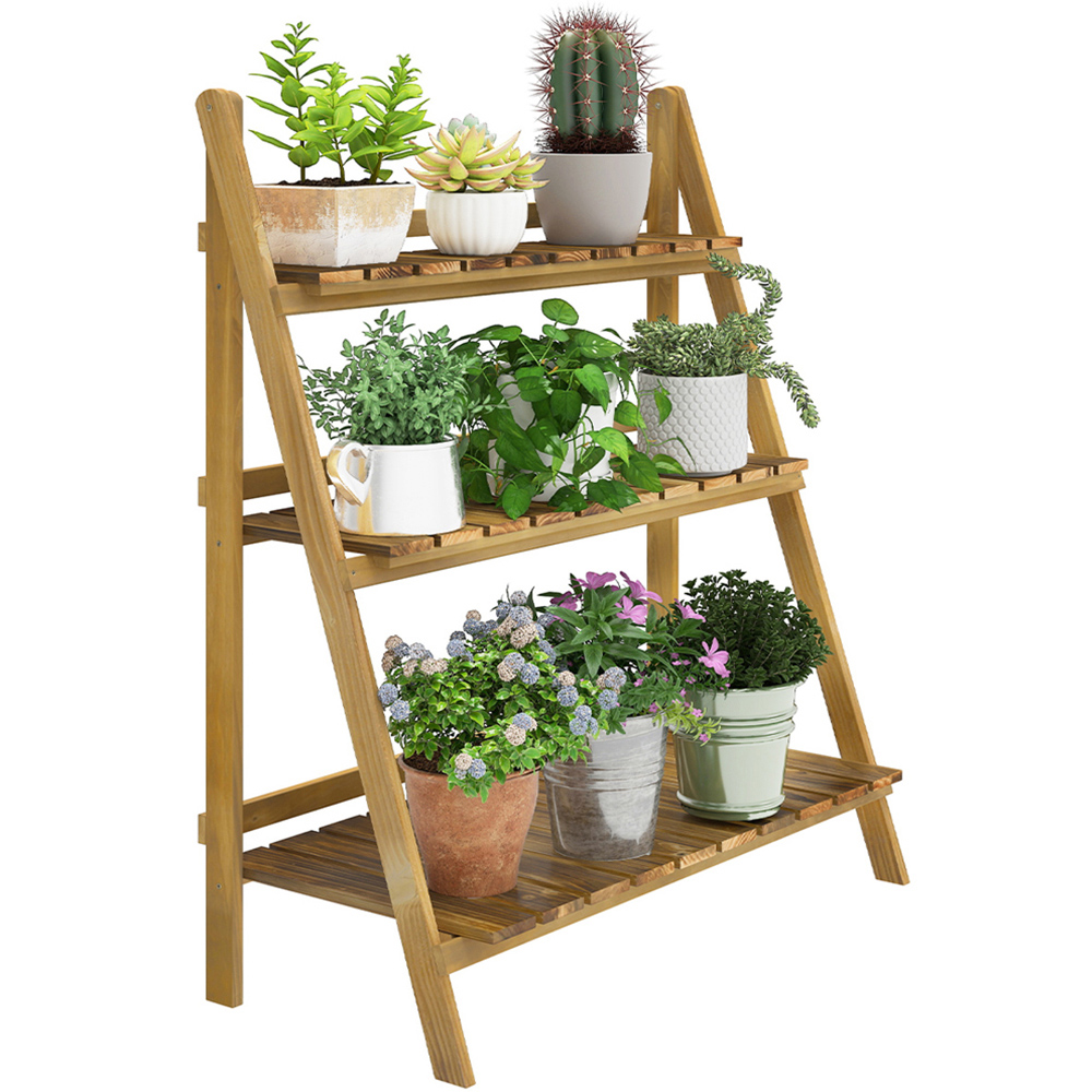 Outsunny 3-Tier Wooden Foldable Flower Pot Stand Image 1