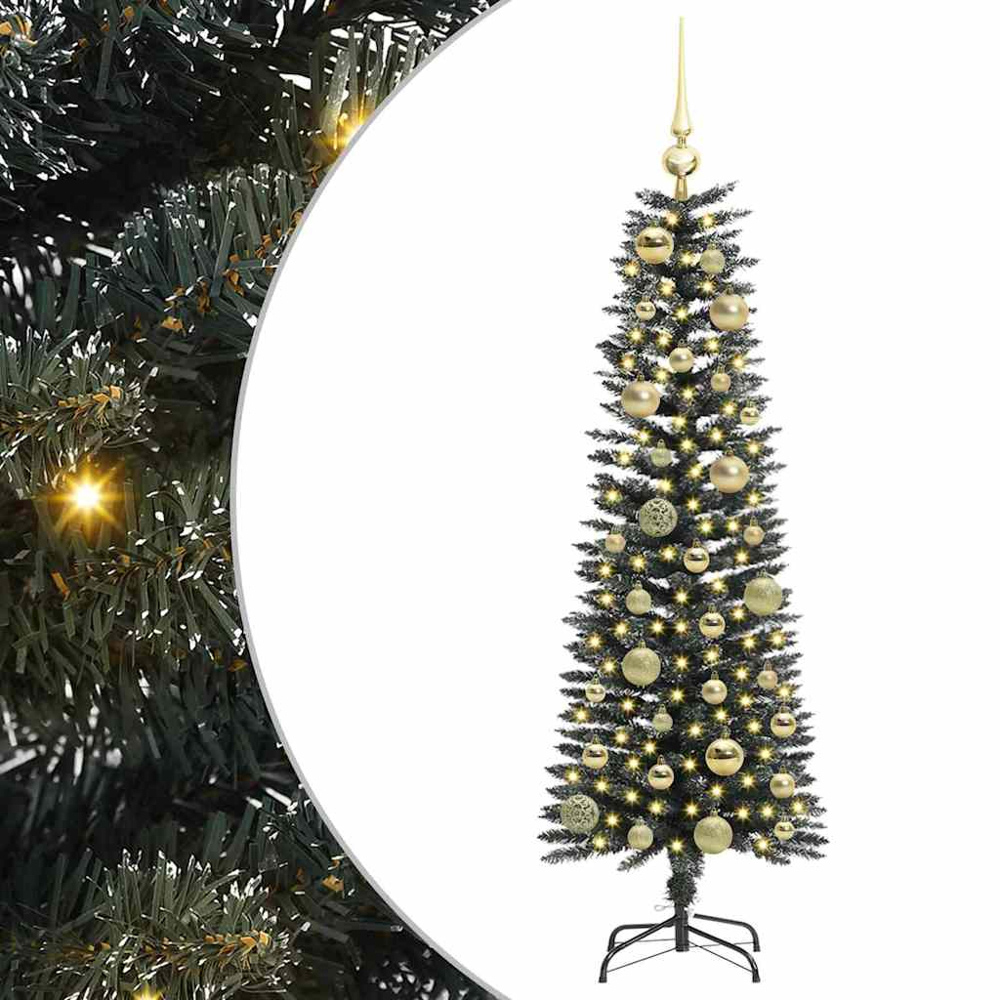 vidaXL Pre-Lit Gold Baubles Green Artificial Christmas Tree 4ft Image 2