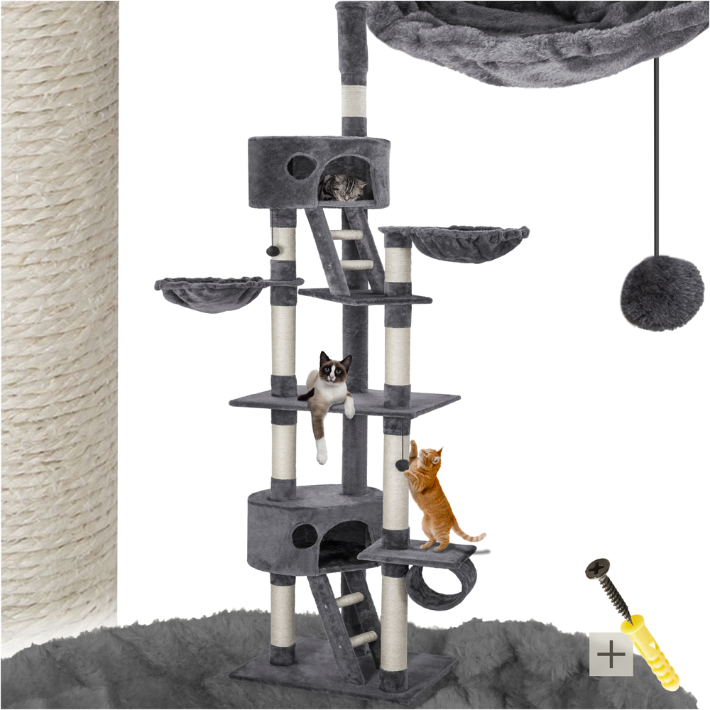 tectake Hansi Grey Cat Tree with Scratching Posts 260cm Image 2