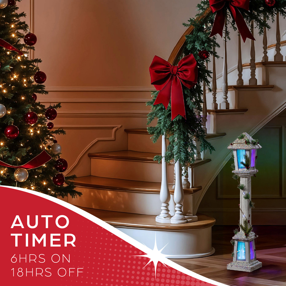 The Christmas Workshop 20 White LED Iridescent Wooden Lamp Post Light 85cm Image 7