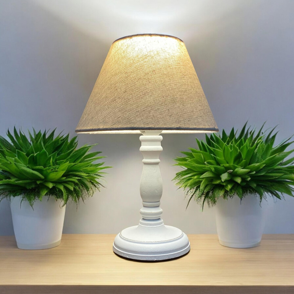 Acacia Home Cream Linen Shade White Table Lamp Image 2