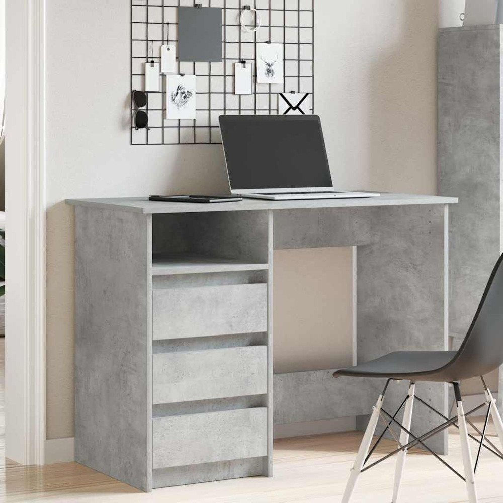 vidaXL 3 Drawer Single Shelf Computer Desk Concrete Grey Image 8