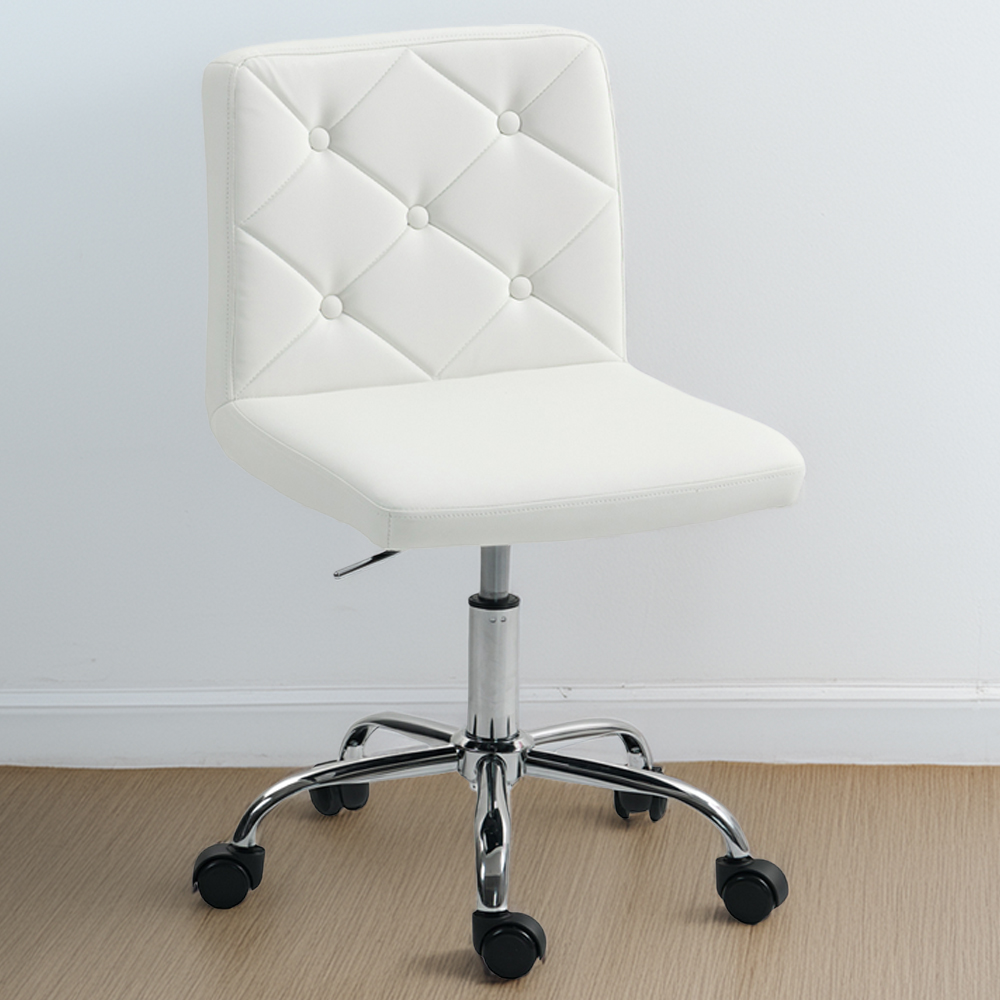 HOMCOM White Vanity Chair with Rolling Wheels Image 1