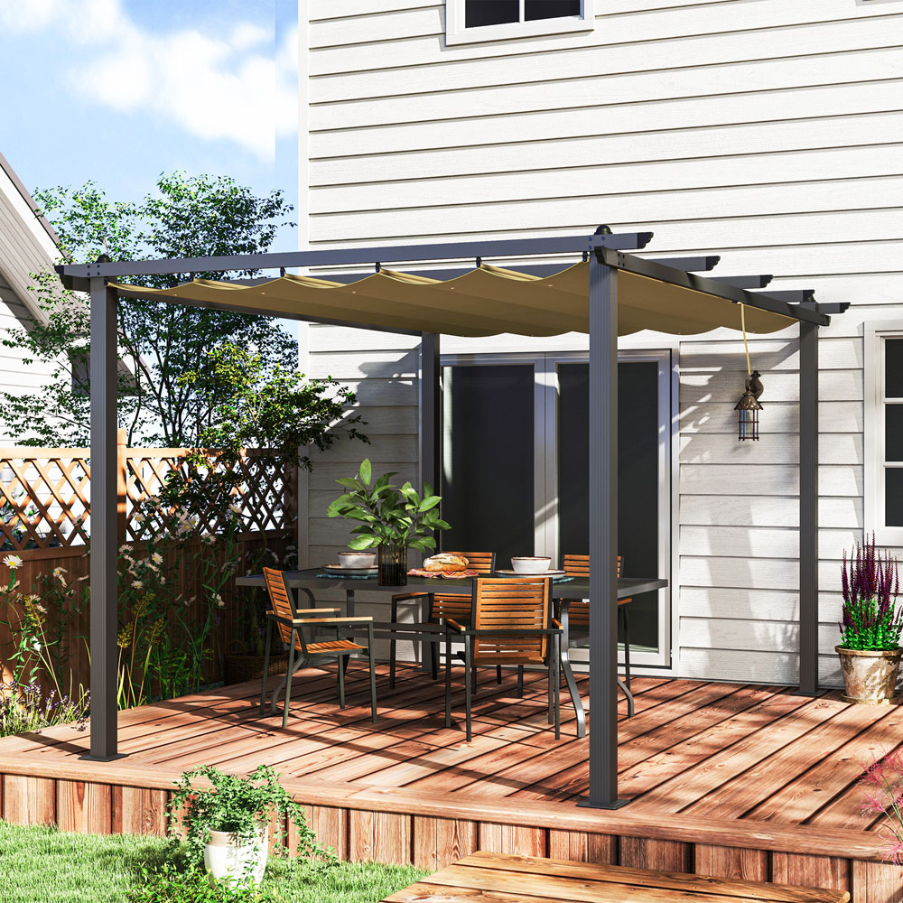 Outsunny 3 x 4m Khaki Aluminium Pergola Gazebo with Retractable Roof Image 3