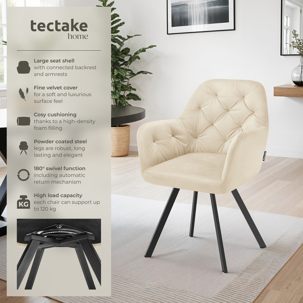 tectake Lucia Set of 2 Cream Quilted Armchair Image 3