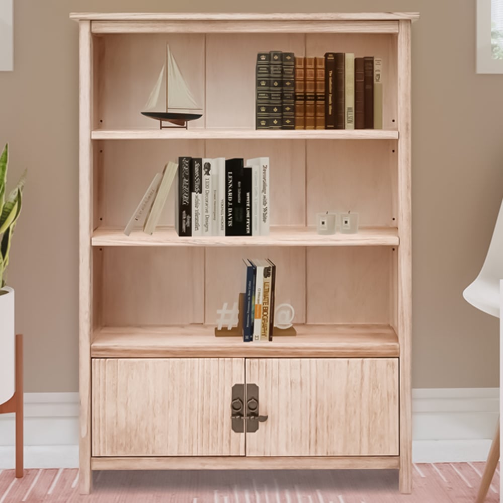 Portofino 3 Shelf 2 Door Light Wood Bookcase Image 1