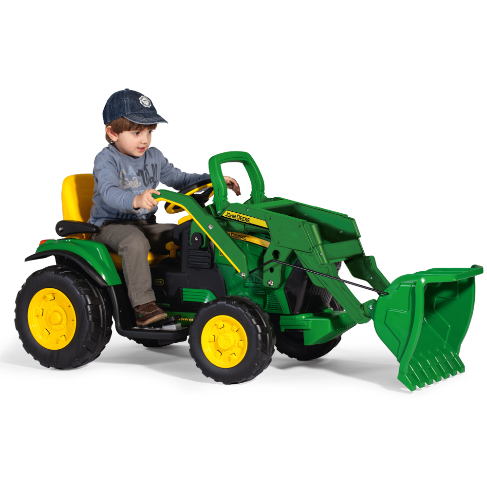 PEG John Deere Ground Loader Kids Electric Ride-On Tractor Green and Yellow 12V Image 4