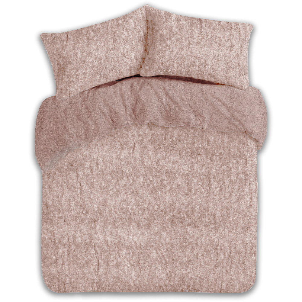 Velosso King Size Blush Marl-Effect Teddy Fleece Duvet Cover Set Image 2