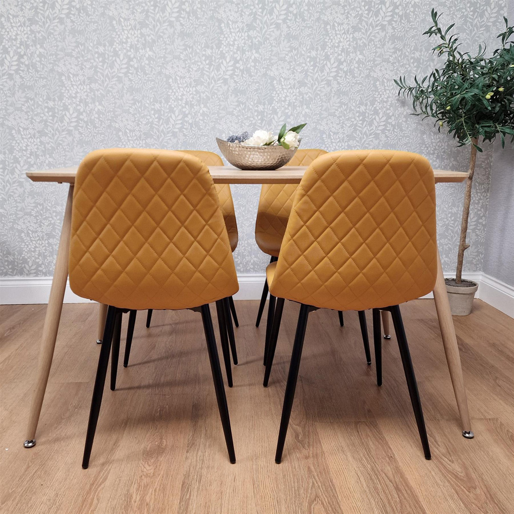Kosy Koala 4 Seater Faux Leather Wooden Dining Set Mustard Image 5