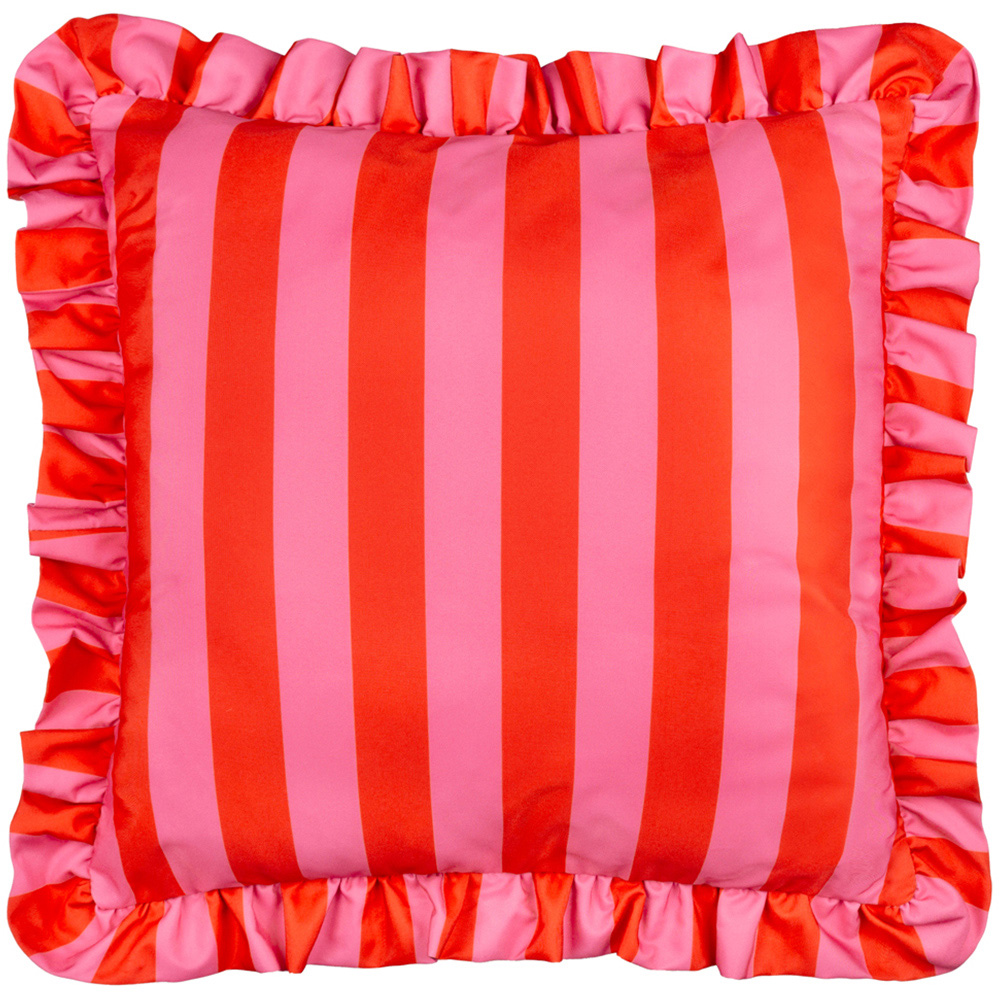 Furn Palm Royale Red Stripe Ruffle Printed Cushion 50 x 50cm Image 1