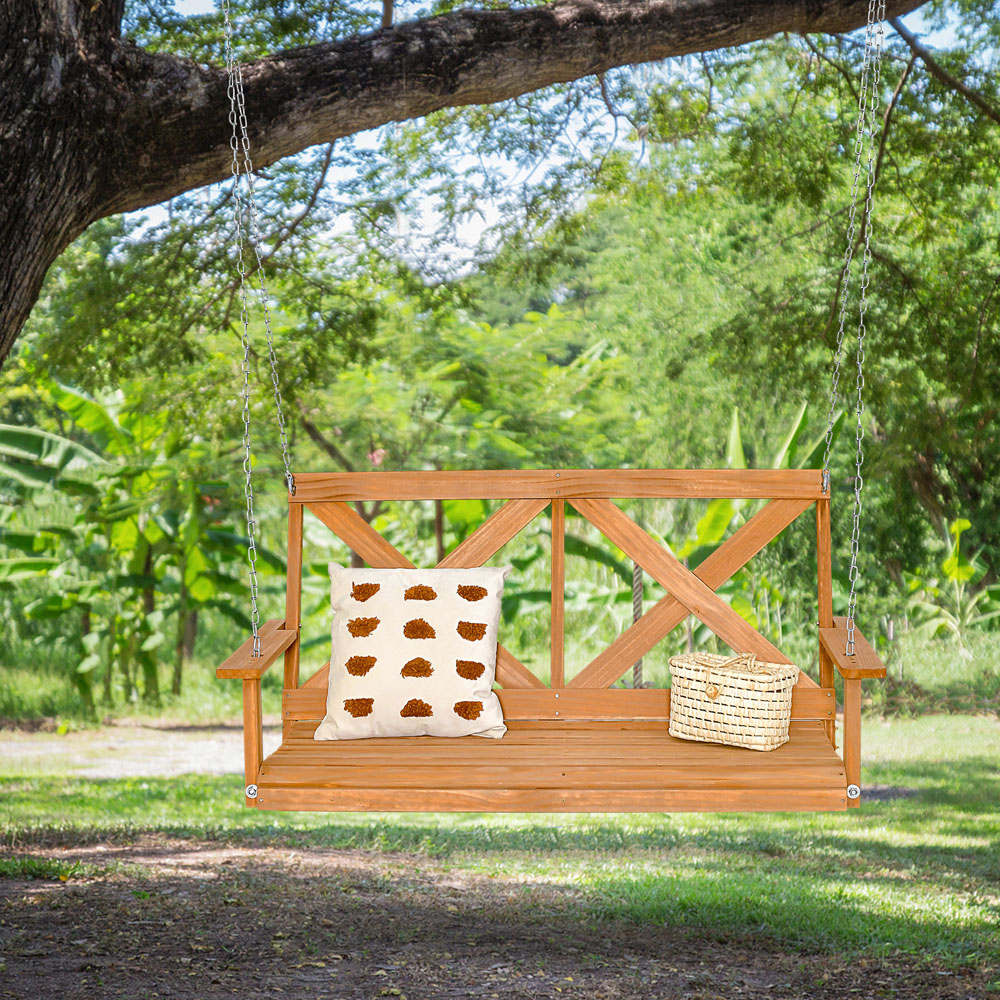 Costway 2 Seater Natural Garden Swing Chair Image 3