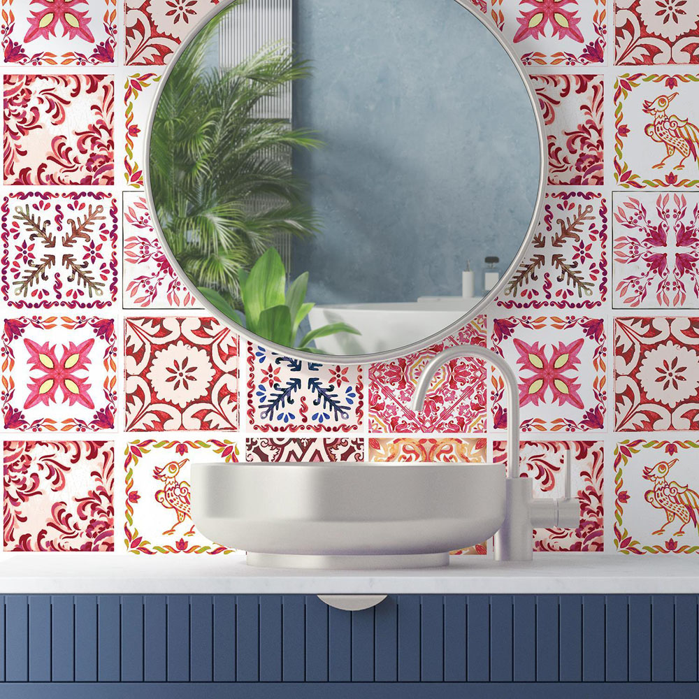 Walplus Moroccan Rose Red Mosiac Self Adhesive Tile Sticker 24 Pack Image 1