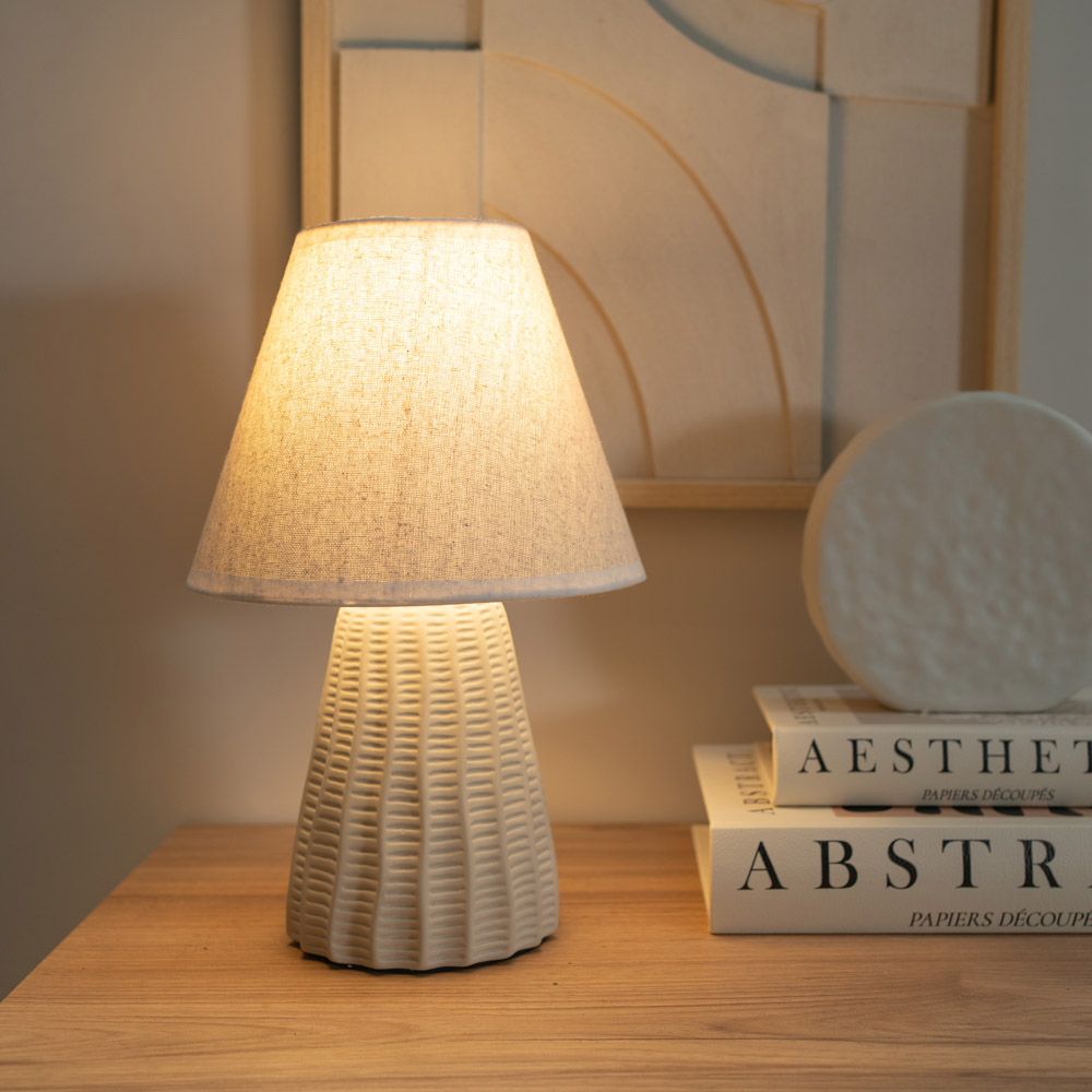 ValueLights Saskia Tapered Lamp Shade Natural Ceramic LED Table Lamp 2 Pack Image 2