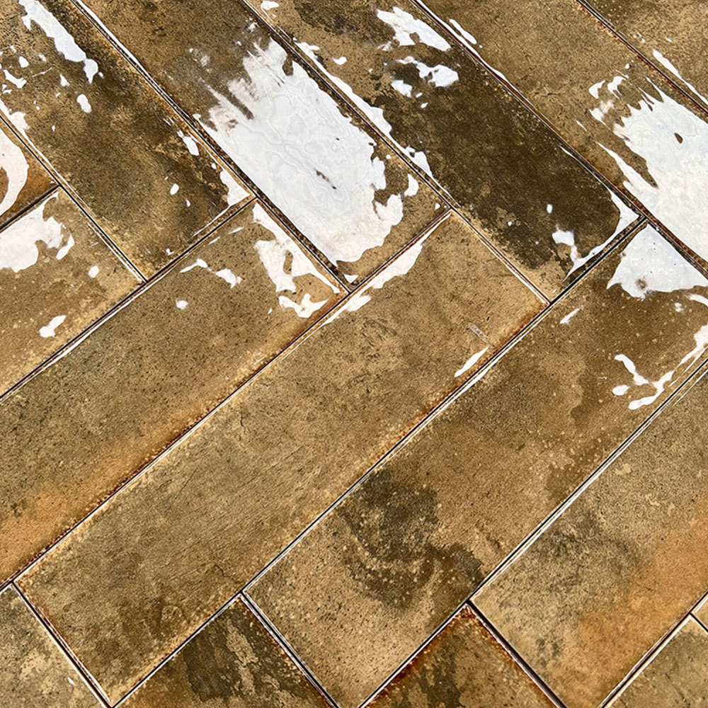 Top Ceramics Metro Mustard Red Gloss Flat Bumpy Ceramic Wall Tile 65 x 250mm 0.82sqm Image 4