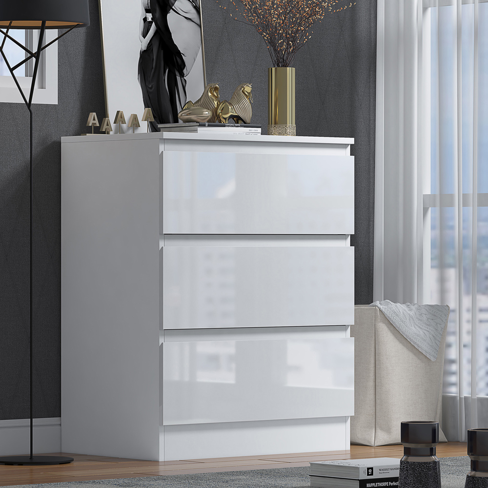 FWStyle Stora 3 Drawer White Gloss Chest Of Drawers Image 5