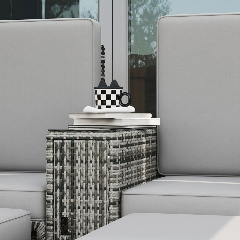 Outsunny Grey Rattan Sun Lounger with Storage Tea Table and Footstools Image 3