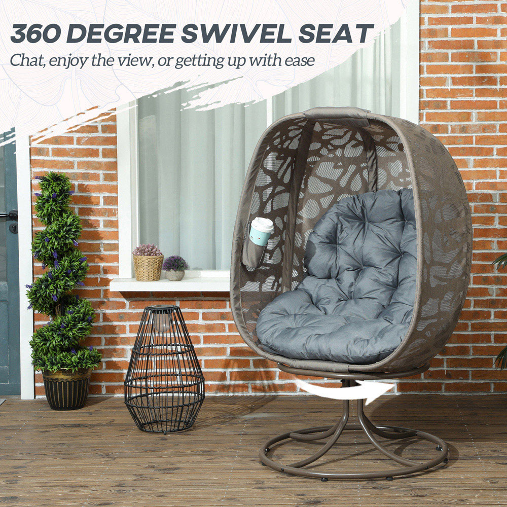 Outsunny Grey Foldable Swivel Egg Chair with Cushions Image 7