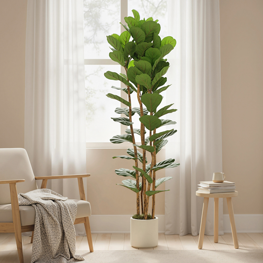 Portland Fiddle Leaf Fig Artificial Tree in Pot with Solid Wood Trunks 6ft Image 3