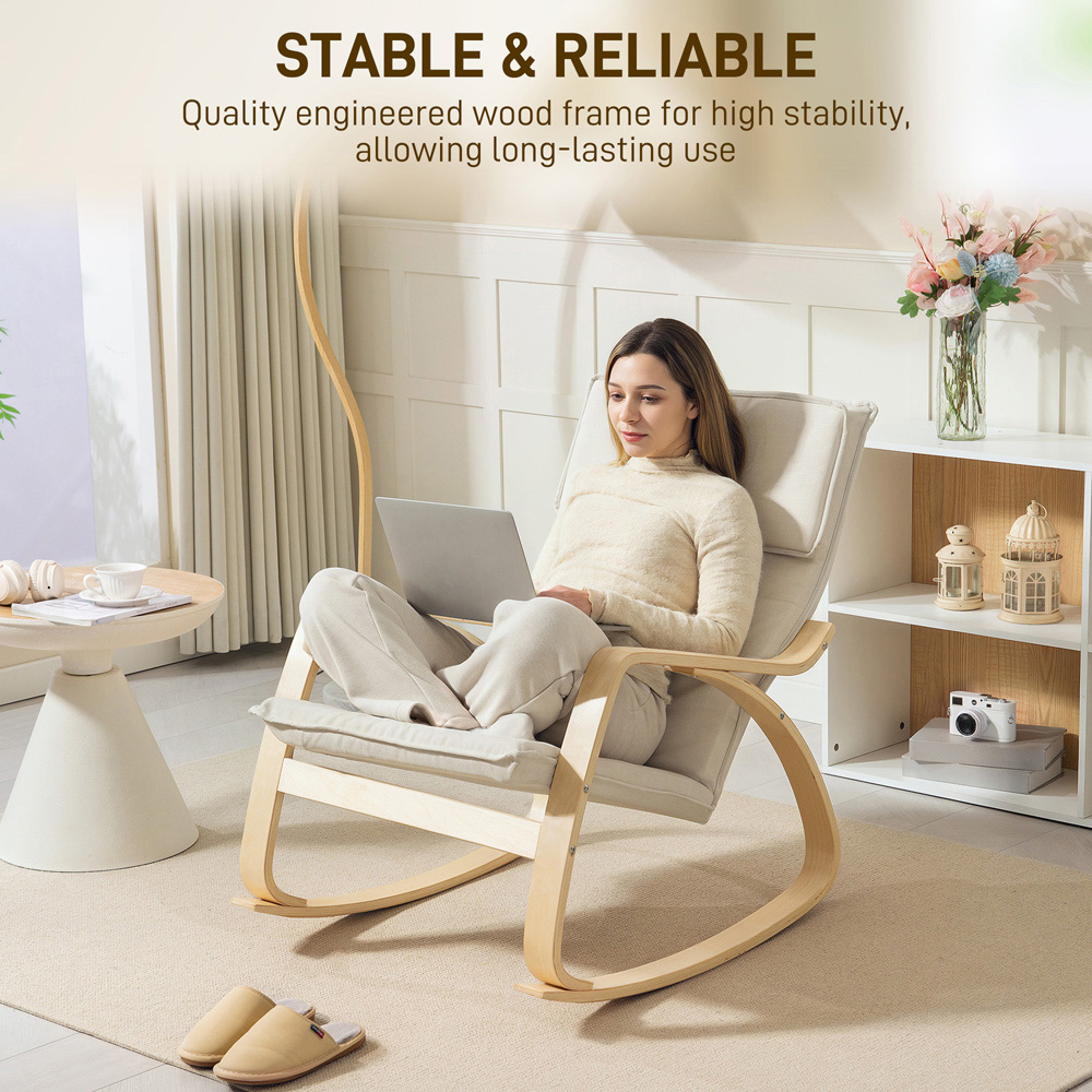 Portland Cream and White Rocking Chair with High Back Image 8