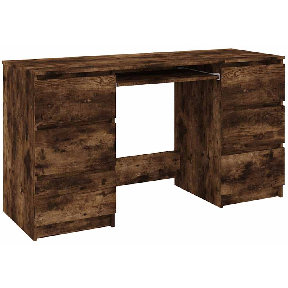 vidaXL 6 Drawer Writing Desk with Keyboard Tray Smoked Oak Image 2