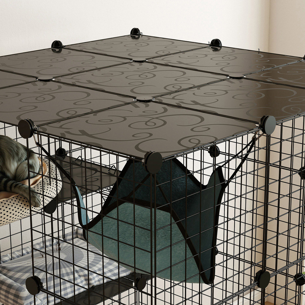 PawHut 4 Tier Black DIY Indoor Cat House with Hammock Image 3