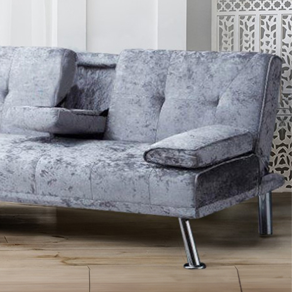 Brooklyn 2 Seater Steel Crushed Velvet Italian Sofa Bed with Cup Holder Image 2