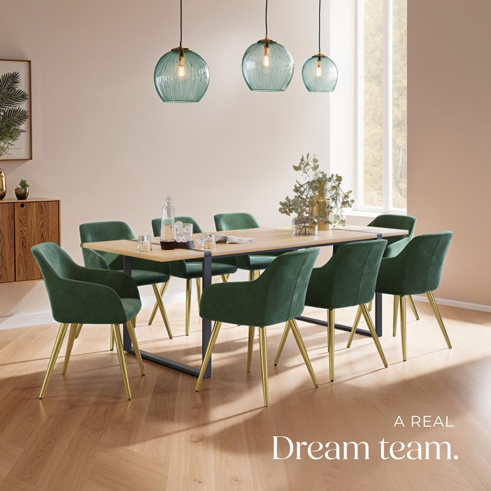 tectake Marilyn Set of 4 Dark Green and Gold Velvet Look Padded Accent Chairs Image 8