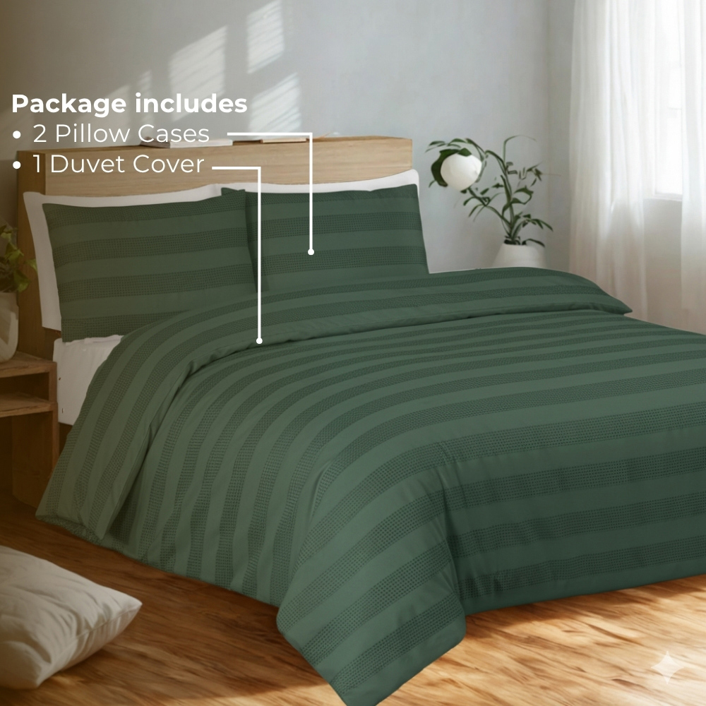 MHG Living King Size Turquoise Dobby Waffle Striped Duvet Set Image 2